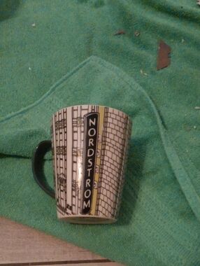 Nordstrom Black and White Ceramic Logo Mug with Architectural Print